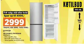 Power 185 CM KØLE-/FRYSESKAB NRKE62XL tilbud