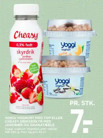 MENY YOGGI YOGHURT MED TOP ELLER CHEASY DRIKKESKYR MED JORDBÆR OG GRANATÆBLE tilbud