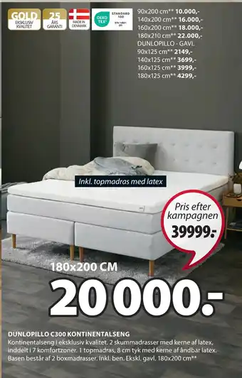 JYSK Dunlopillo c300 kontinentalseng tilbud