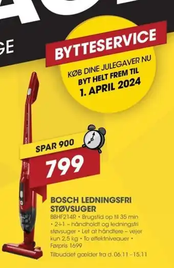 Punkt1 BOSCH LEDNINGSFRI STØVSUGER tilbud