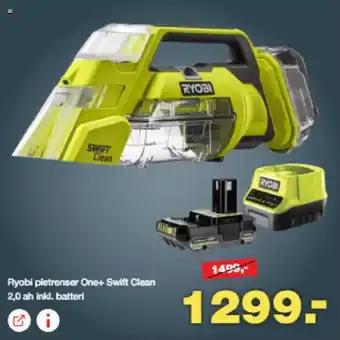 Bauhaus Ryobi pletrenser One+ Swift Clean 2,0 ah inkl. batteri tilbud
