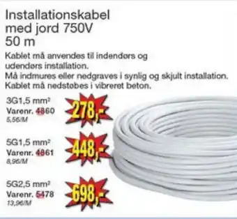 Harald Nyborg Installationskabel med jord 750V 50 m tilbud