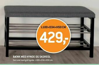 XL-BYG Bænk med hynde og skoreol tilbud