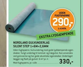 Nordland gulvunderlag silent step 1×6m×2,6mm