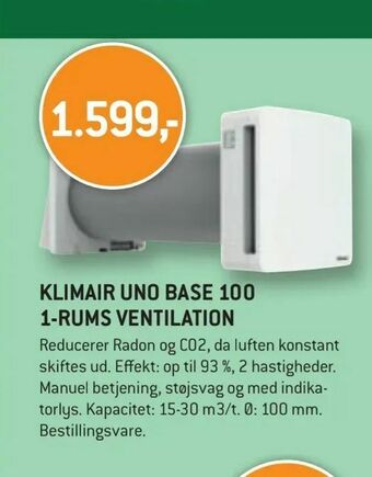 Klimair uno base 100 1-rums ventilation
