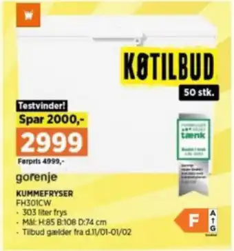 Power KUMMEFRYSER FH301CW tilbud