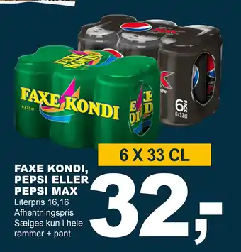 Let-Køb Faxe kondi, pepsi eller pepsi max tilbud
