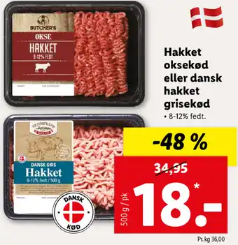 Lidl Hakket Oksekød Eller Dansk Hakket Grisekød 500g tilbud