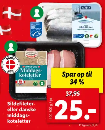 Lidl Sildefileter Eller Danske Middags-Koteletter 400-500g tilbud