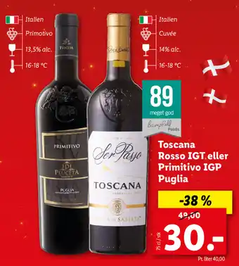 Lidl Toscana Rosso IGT Eller Primitivo IGP Puglia tilbud