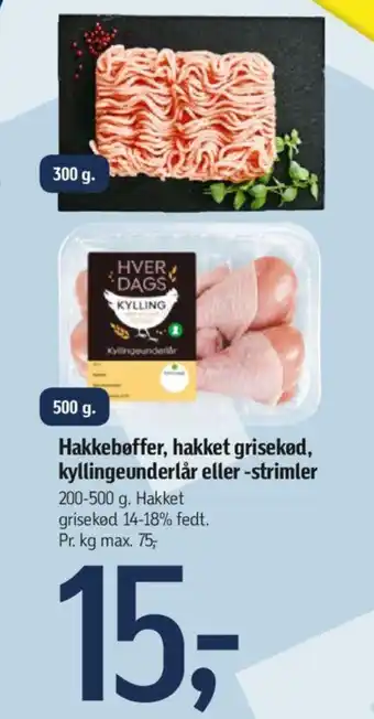 Føtex Hakkebøffer, hakket grisekød, kyllingeunderlår tilbud