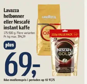 Føtex Lavazza helbønner eller Nescafé instant kaffe tilbud