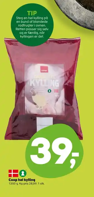 Kvickly Coop hel kylling 1350 g tilbud