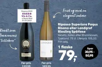 Kvickly Ripasso Superiore Pagus Bisano eller Landgraf Riesling Spätlese tilbud