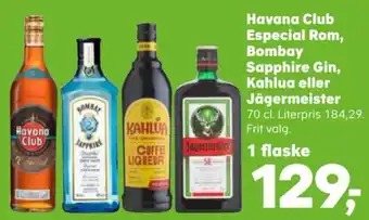 Kvickly Havana Club Especial Rom, Bombay Sapphire Gin, Kahlua eller Jägermeister tilbud
