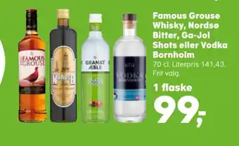 Kvickly Famous Grouse Whisky, Nordsø Bitter, Ga-Jol Shots eller Vodka Bornholm tilbud