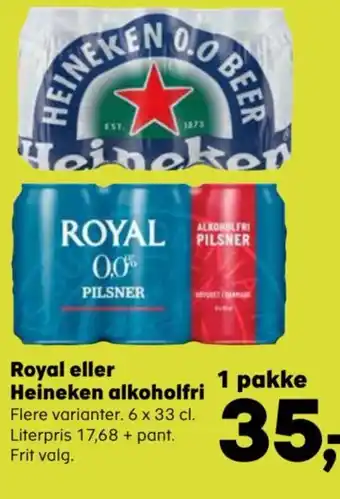 Kvickly Royal eller Heineken alkoholfri tilbud