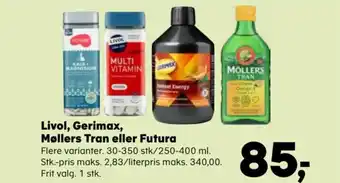 Kvickly Livol, Gerimax, Møllers Tran eller Futura tilbud