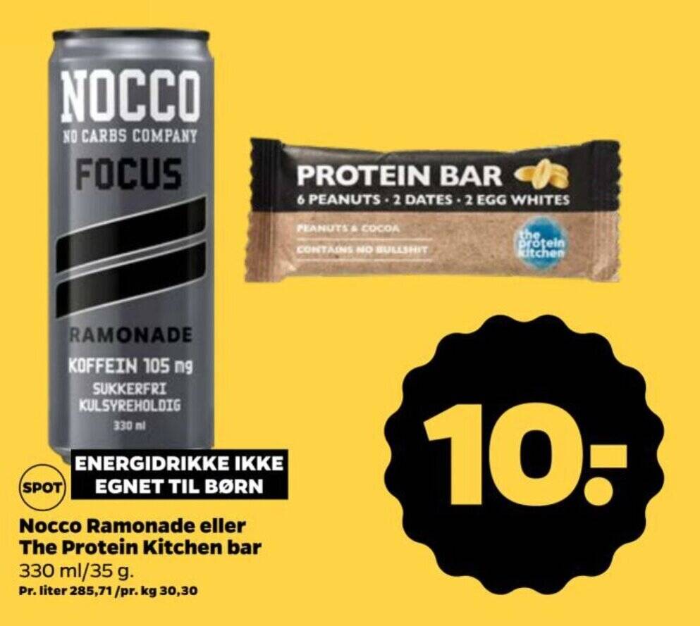 Nocco Ramonade eller The Protein Kitchen bar tilbud hos Netto