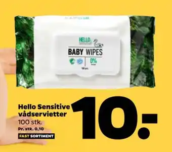 Netto Hello Sensitive vådservietter 100 stk. tilbud