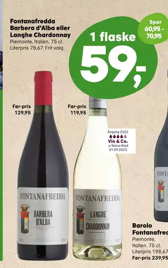 SuperBrugsen Fontanafredda barbera d'alba eller langhe chardonnay tilbud