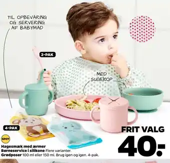 Netto Hagesmæk med ærmer børneservice i silikone. grødposer tilbud