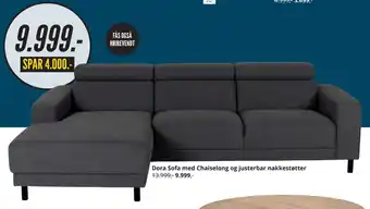 Dora sofa med chaiselong og justerbar nakkestøtter