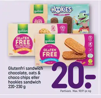 REMA 1000 Glutenfri sandwich chocolate, oats & choco chips eller hookies sandwich 220-230 g tilbud