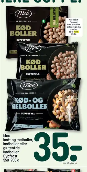REMA 1000 Mou kød- og melboller, kødboller eller glutenfrie kødboller dybfrost 550-900 g tilbud