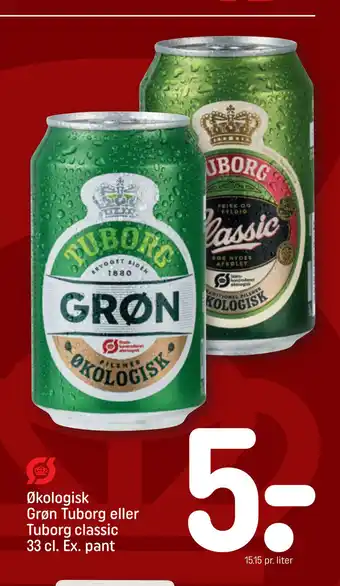 REMA 1000 Økologisk grøn tuborg eller tuborg classic 33 cl. ex. pant tilbud