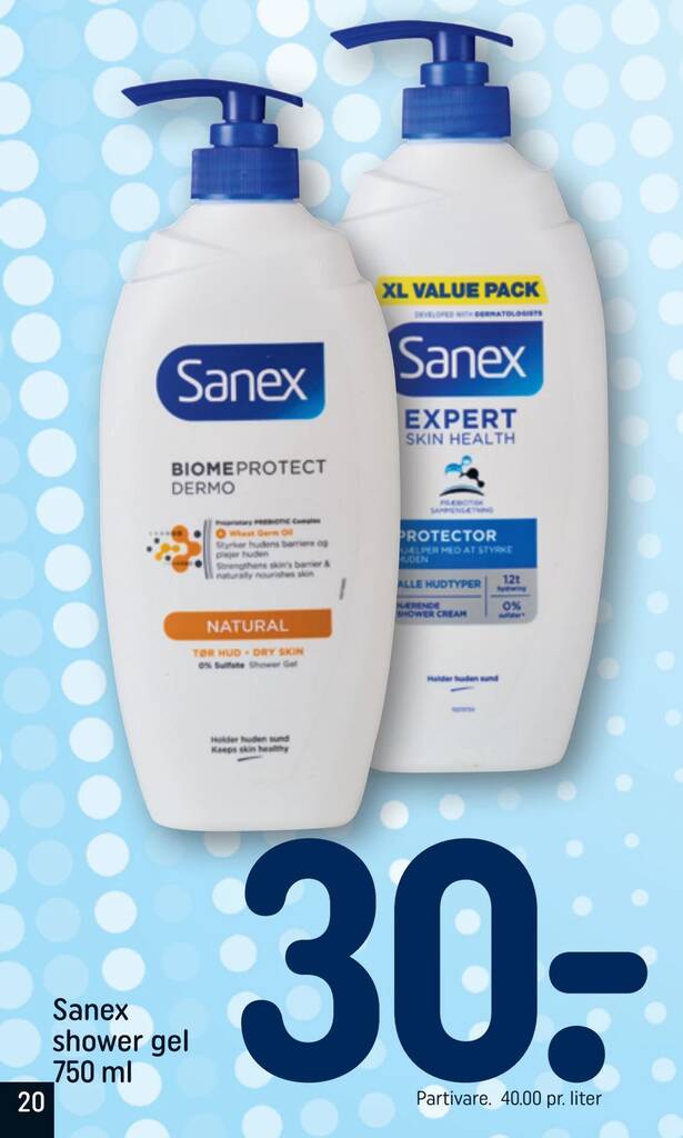 Sanex shower gel 750 ml tilbud hos Rema 1000