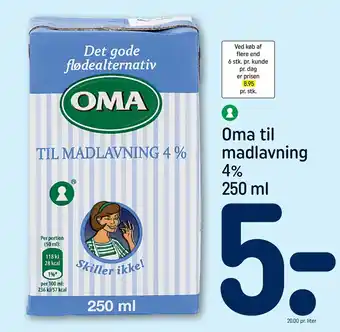 REMA 1000 Oma til madlavning 4% 250 ml tilbud