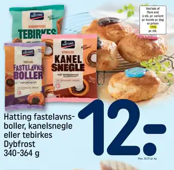 REMA 1000 Hatting fastelavnsboller, kanelsnegle eller tebirkes dybfrost tilbud