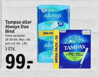 SPAR Tampax eller always duo bind tilbud