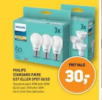 XL-BYG PHILIPS STANDARD PÆRE E27 ELLER SPOT GU10 tilbud