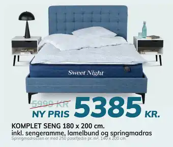 Daells Bolighus Komplet seng 180 x 200 cm. inkl. sengeramme, lamelbund og springmadras tilbud
