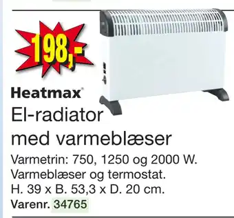 Harald Nyborg El-radiator med varmeblæser tilbud