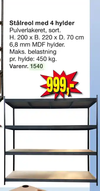 Harald Nyborg Stålreol med 4 hylder tilbud