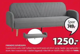 JYSK PARADIS SOVESOFA tilbud