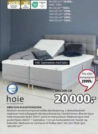 JYSK HØIE E250 ELEVATIONSSENG tilbud