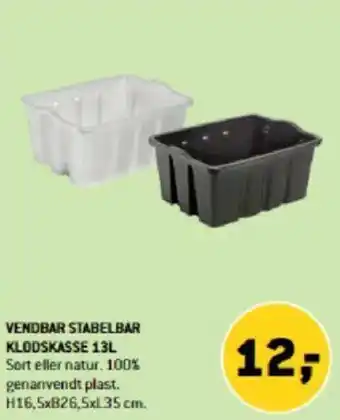 XL-BYG VENDBAR STABELBAR KLODSKASSE 13L Sort eller natur. 100% genanvendt plast. H16,5x826,5xL.35 cm. tilbud
