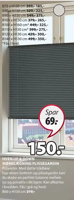 JYSK Hven up & down mørklægning plisségardin tilbud