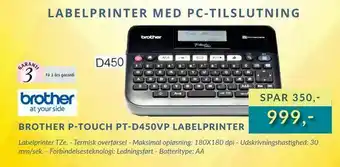 CBC Brother p-touch pt-d450vp labelprinter tilbud