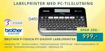 Tjdata Brother p-touch pt-d450vp labelprinter tilbud