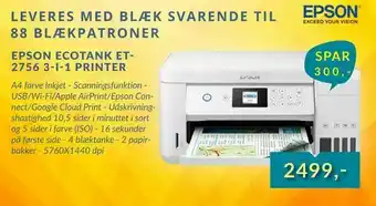Tjdata Epson ecotank et- 2756 3-i-1 printer tilbud