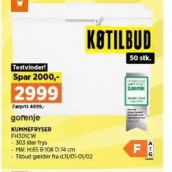 Power KUMMEFRYSER FH301CW tilbud