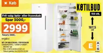 Power 187 CM KØLESKAB/FRYSESKAB SWBAM2QW2/UWBFZYWBIFI tilbud