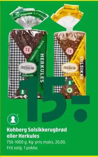 Coop 365 Kohberg Solsikkerugbrød eller Herkules tilbud