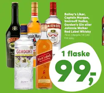 Kvickly Bailey's Likør, Captain Morgan, Smirnoff Vodka tilbud