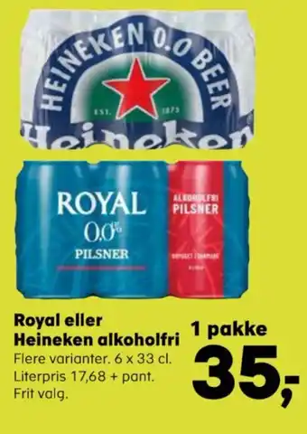 Kvickly Royal eller Heineken alkoholfri tilbud